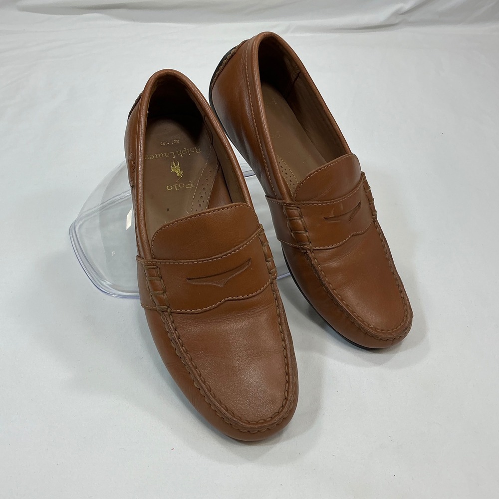 Polo Ralph Lauren Reynold Tan Leather Penny Loafer Driving Shoes Mens 7D